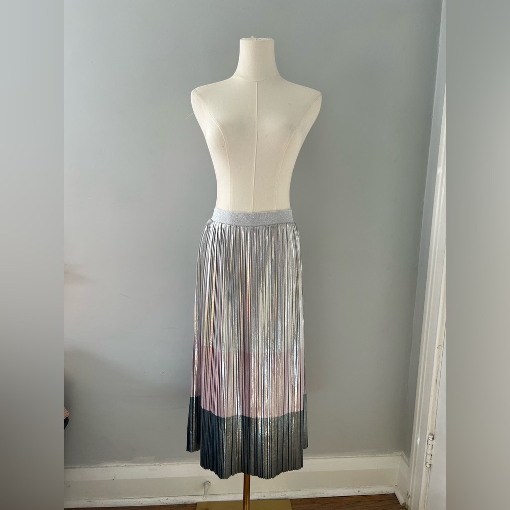 Colour block Metallic Pleated Skirt